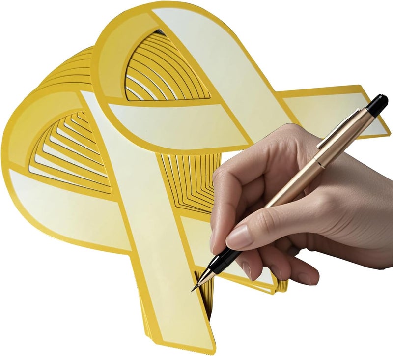 cogont 100pcs Gold Ribbon Shaped Paper Ribbons – Gold Paper Awareness Ribbons for Childhood Cancer, Neuroblastoma Cancer, COPD Awareness, Awareness Campaigns, Fundraising, Decorating - Image 1
